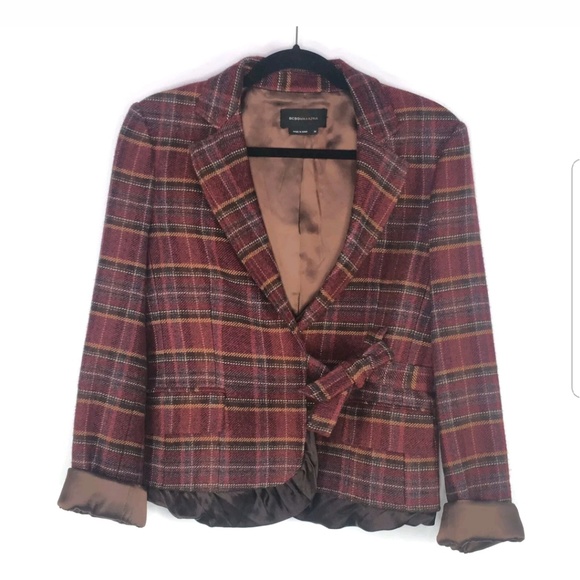 BCBGMaxAzria Jackets & Blazers - BCBG Max Azria M Burgundy Brown Plaid Layered Wool